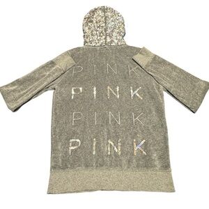 Victoria's Secret PINK Holographic Sequin Hoodie Grey Silver Small Y2K Velour